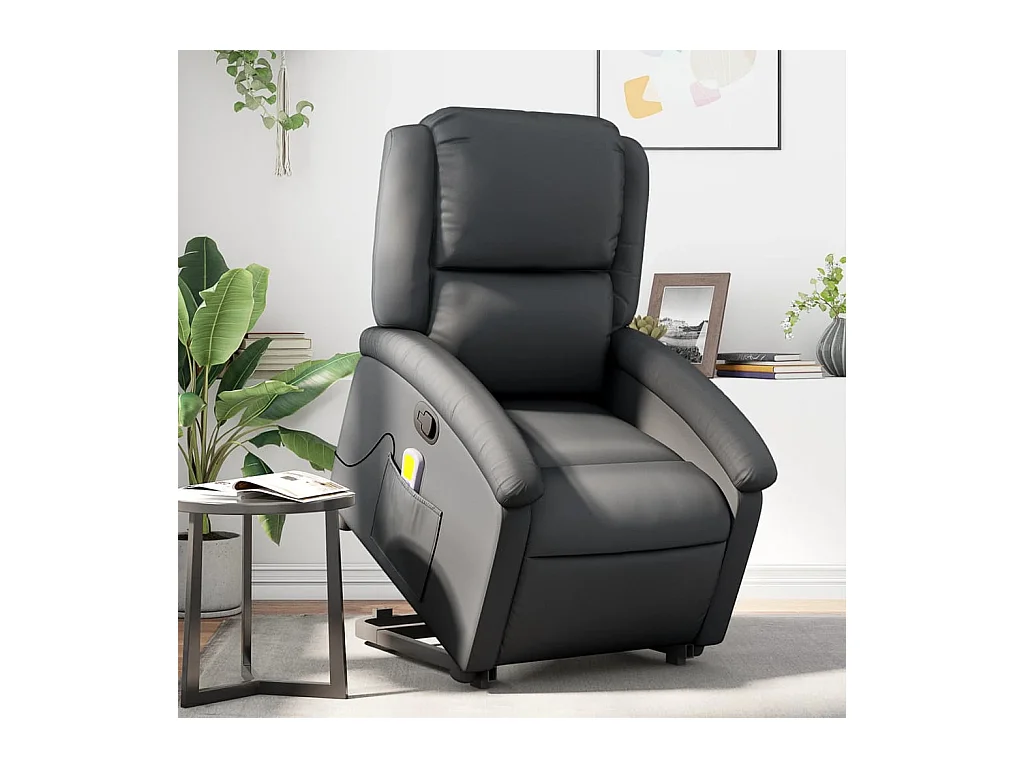 Fauteuil inclinable de massage noir cuir véritable