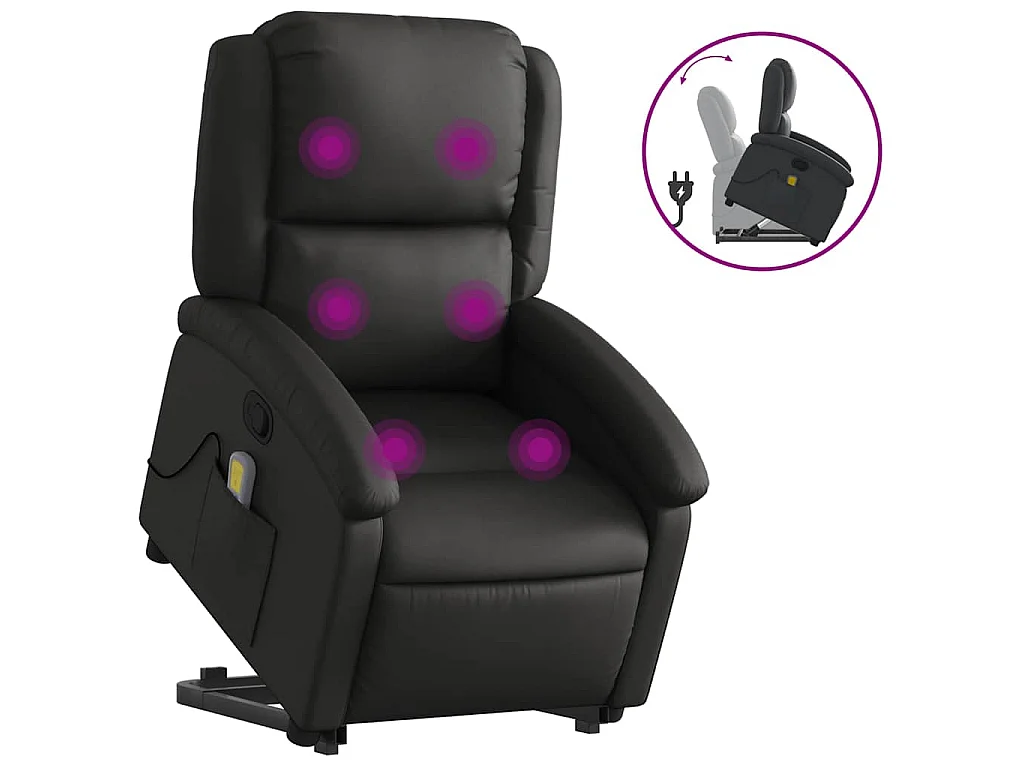 Fauteuil inclinable de massage noir cuir véritable