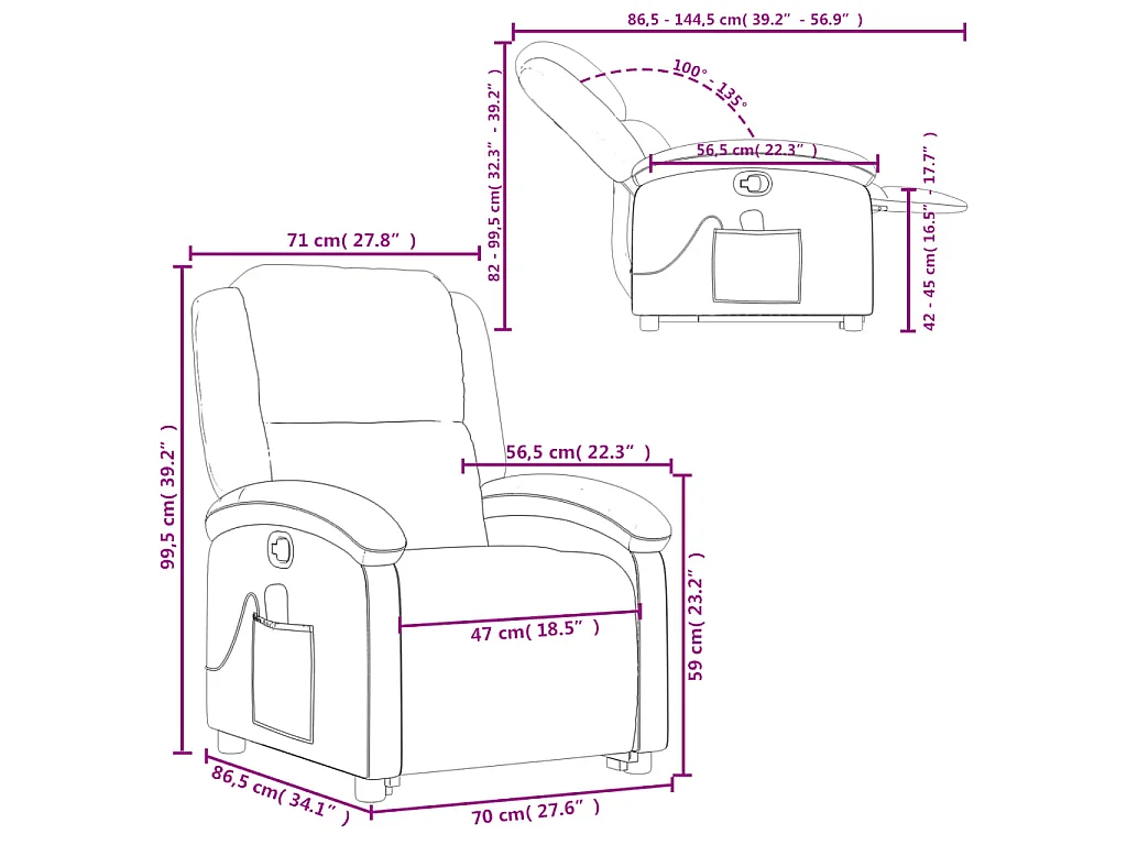 Fauteuil inclinable de massage noir cuir véritable