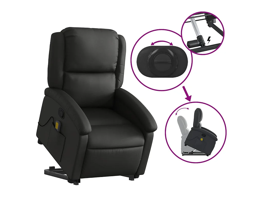 Fauteuil inclinable de massage noir cuir véritable