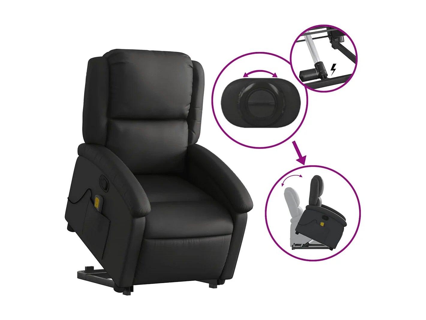 Fauteuil inclinable de massage noir cuir véritable