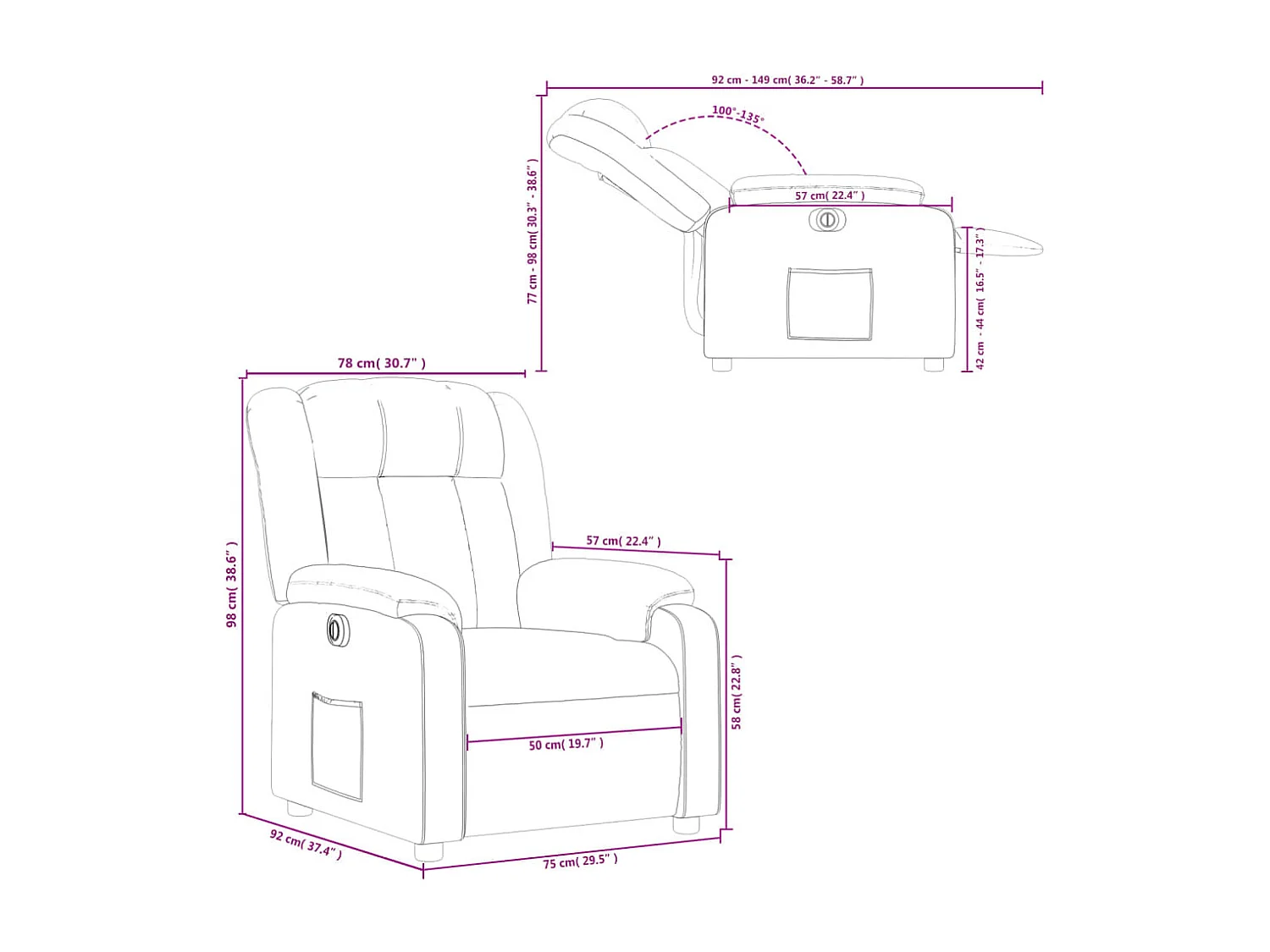 Fauteuil inclinable électrique Gris clair Tissu