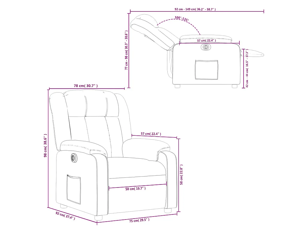 Fauteuil inclinable électrique Gris clair Tissu
