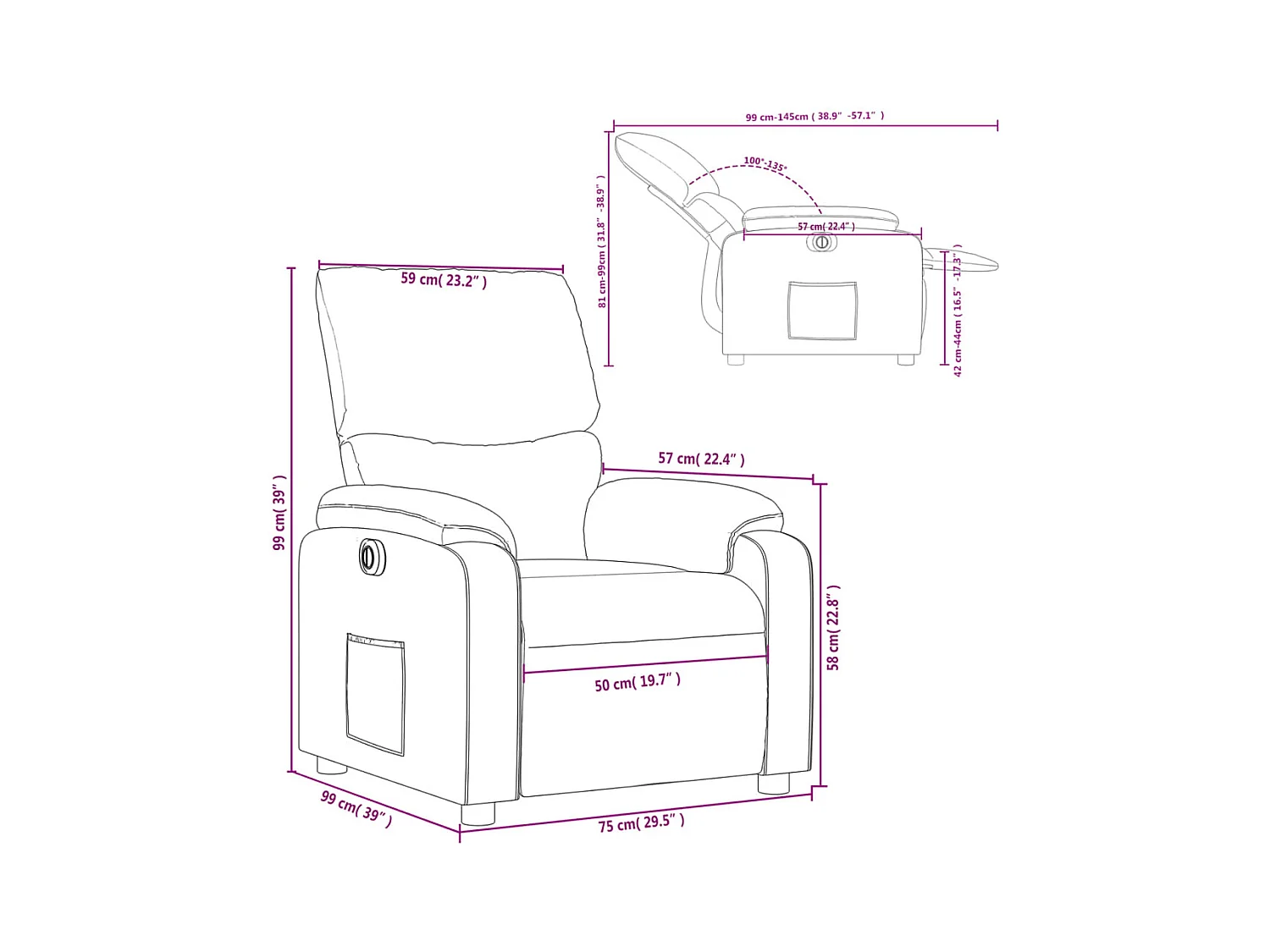 Fauteuil inclinable électrique Noir Similicuir