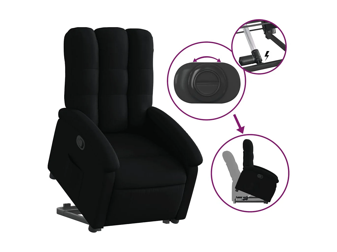 Relaxsessel mit Aufstehhilfe Schwarz Stoff