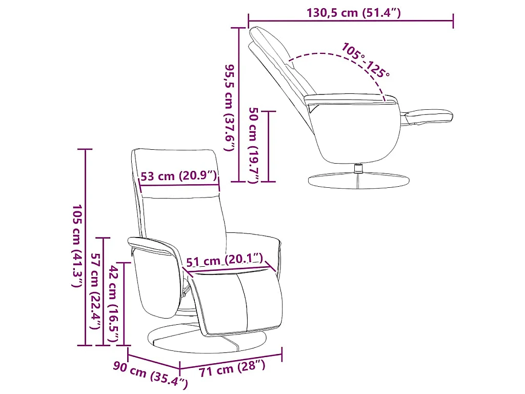 Fauteuil inclinable avec repose-pieds noir similicuir