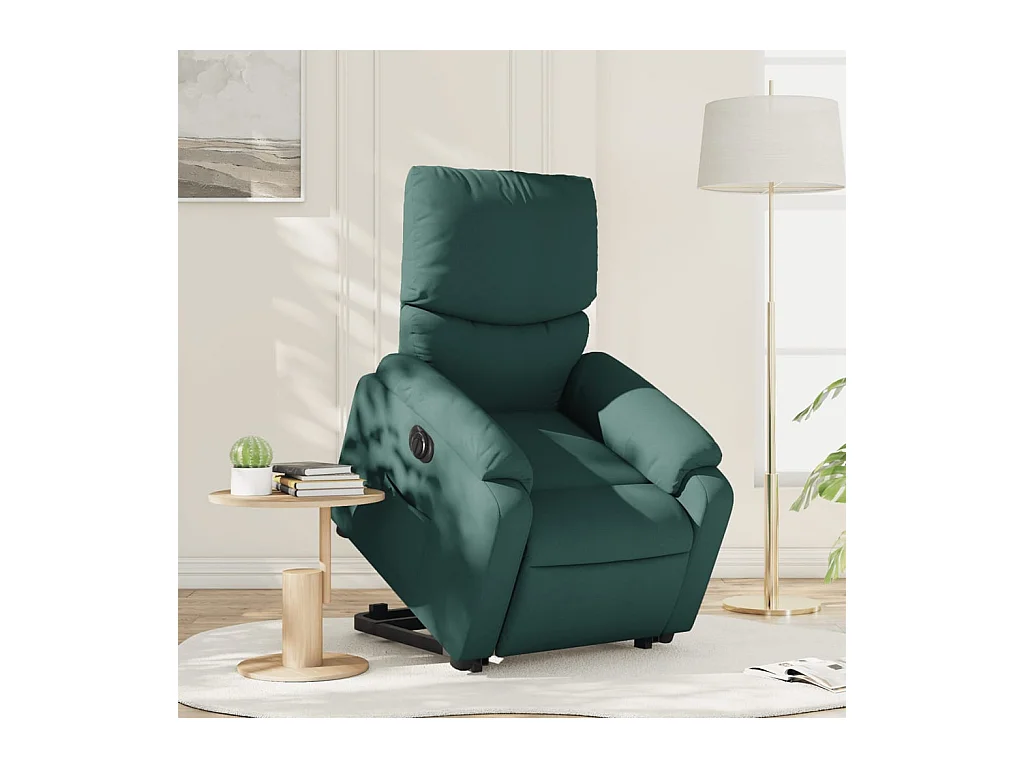 Poltrona Alzapersona Reclinabile Elettrica Verde Scuro Tessuto