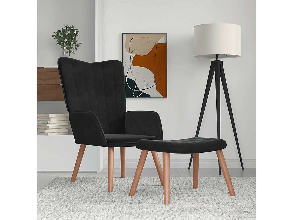 Relaxsessel mit Hocker Schwarz Samt