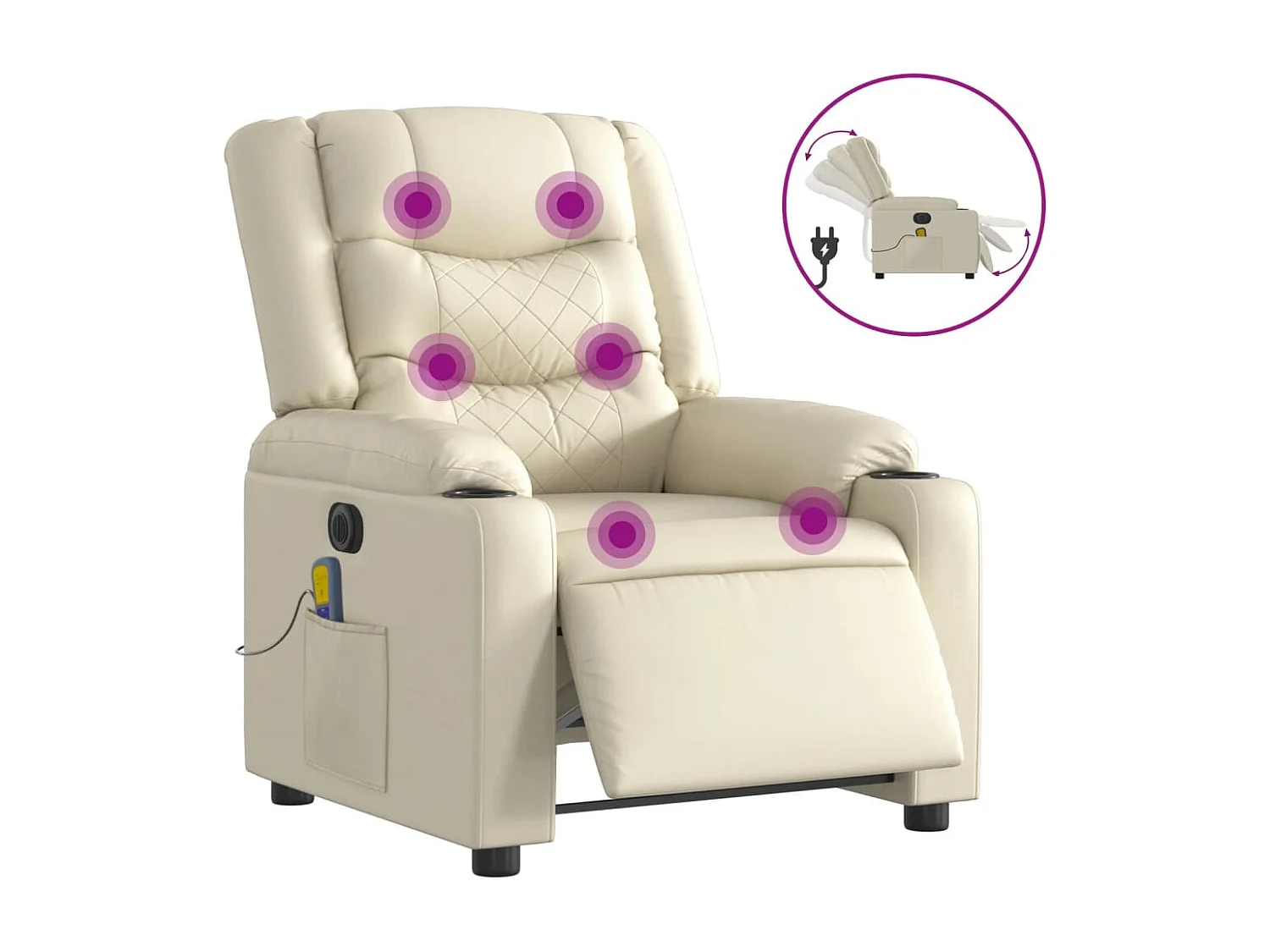Fauteuil de massage inclinable électrique crème similicuir