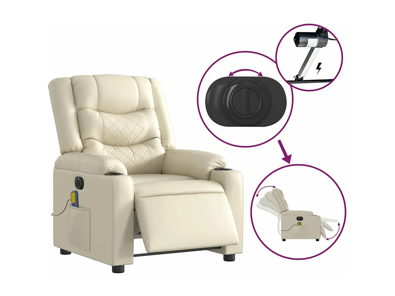 Fauteuil de massage inclinable électrique crème similicuir