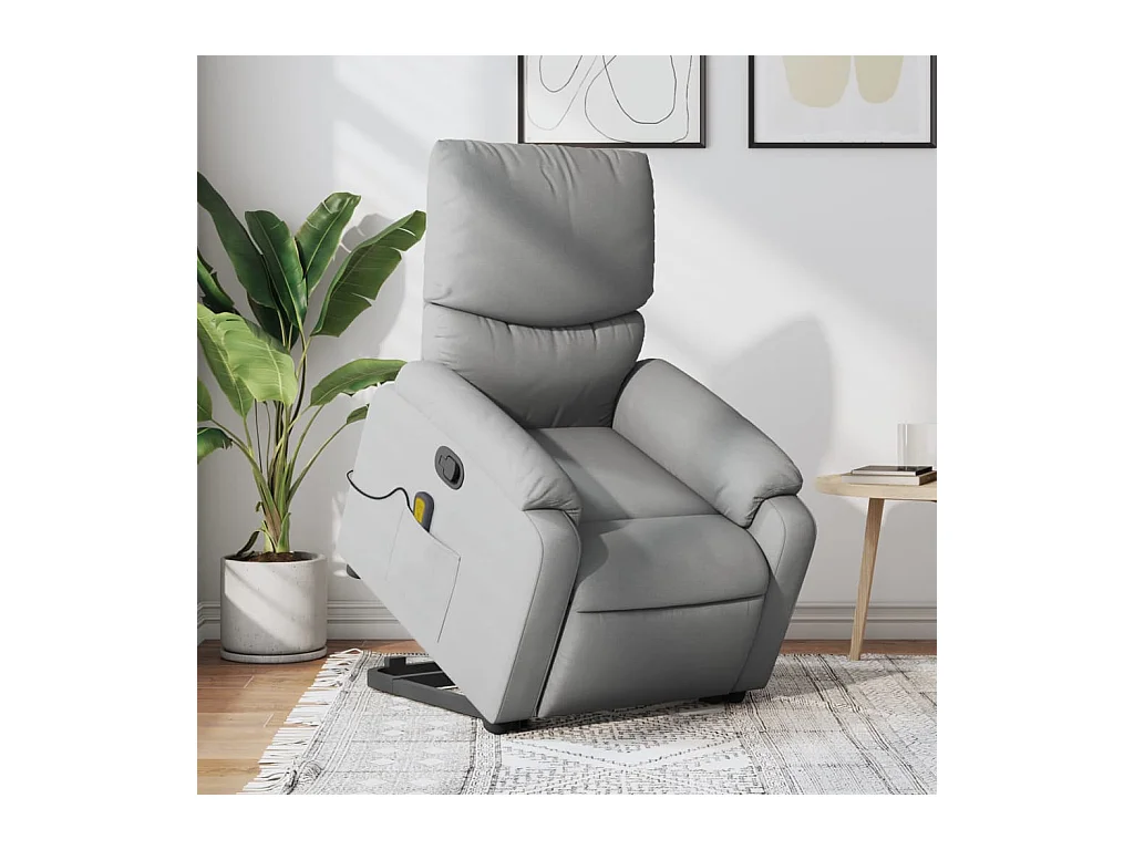 Poltrona Alzapersona Massaggi Reclinabile Grigio Chiaro Tessuto