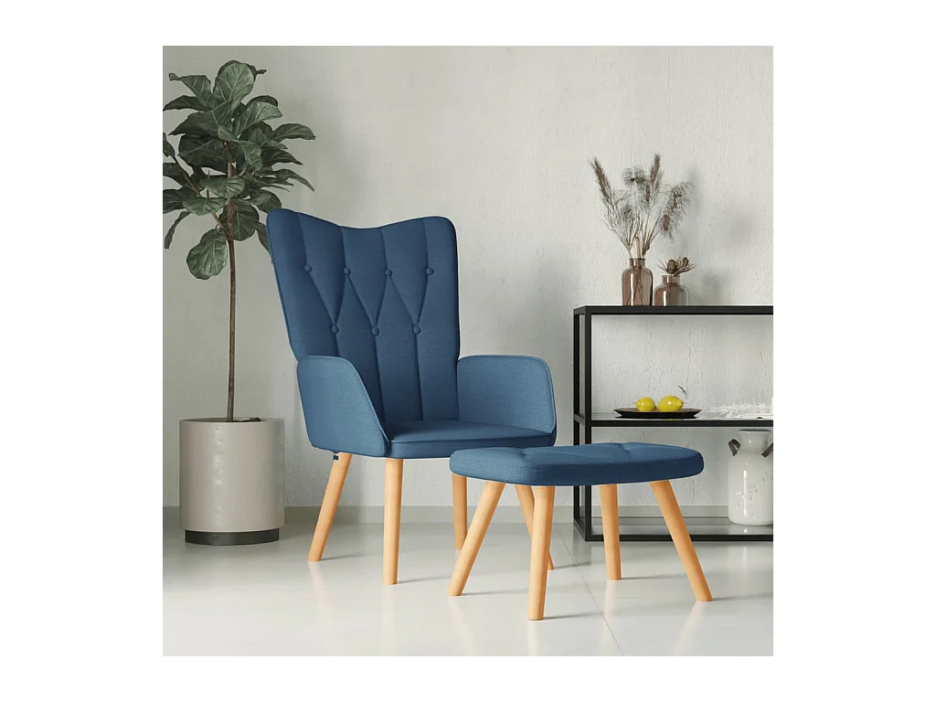 Chaise de relaxation avec tabouret Bleu Tissu
