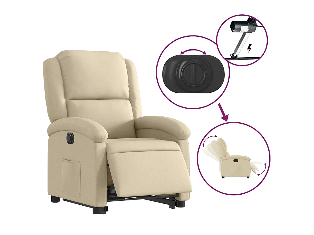 Relaxsessel mit Aufstehhilfe Elektrisch Creme Stoff
