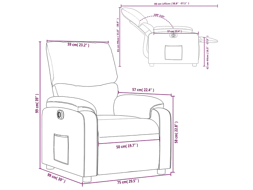 Fauteuil elektrisch verstelbaar kunstleer crèmekleurig