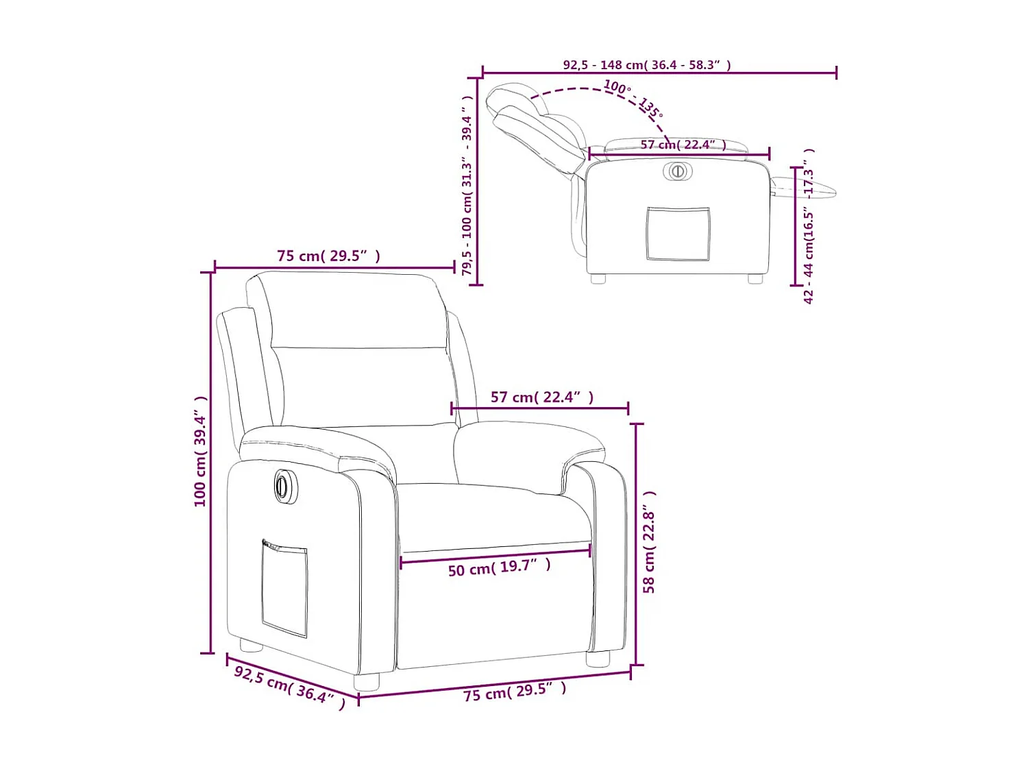 Sillón reclinable eléctrico de terciopelo amarillo