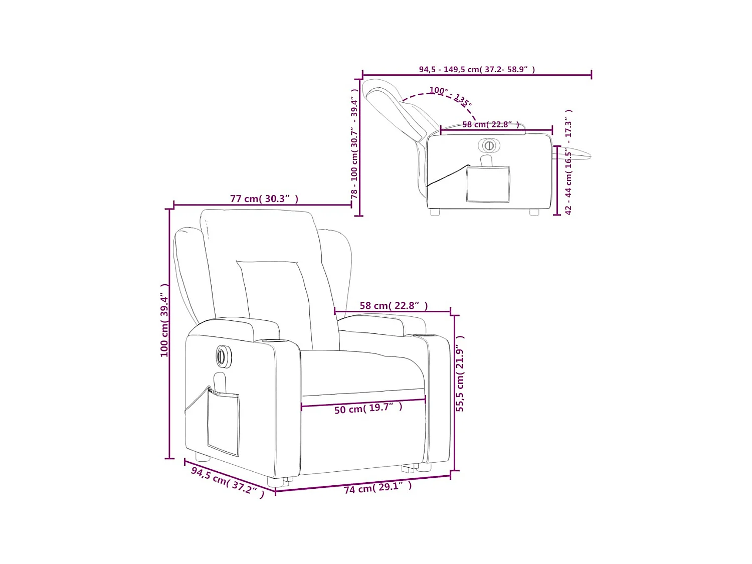 Fauteuil inclinable de massage électrique gris similicuir
