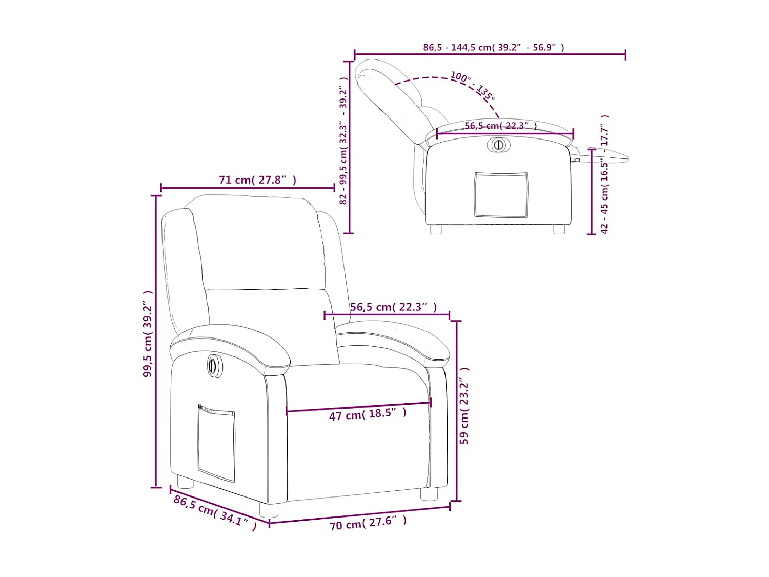 Fauteuil inclinable électrique jaune velours