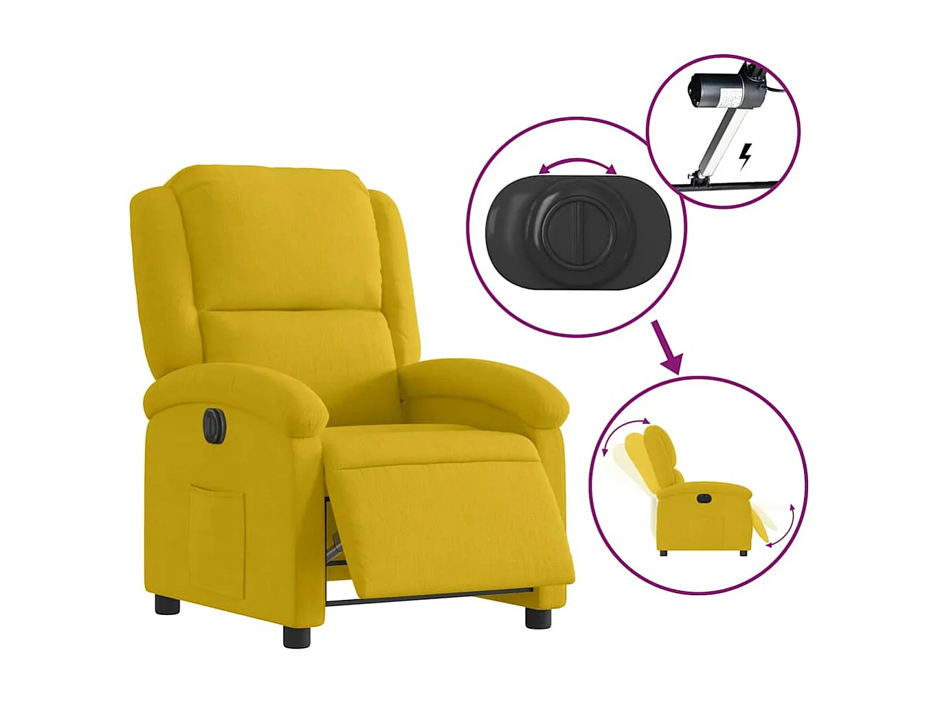 Fauteuil inclinable électrique jaune velours