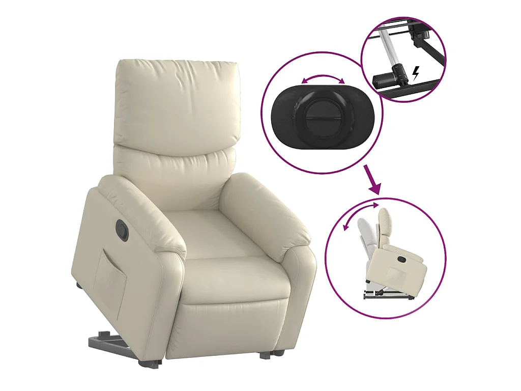 Poltrona Alzapersona Reclinabile Crema in Similpelle