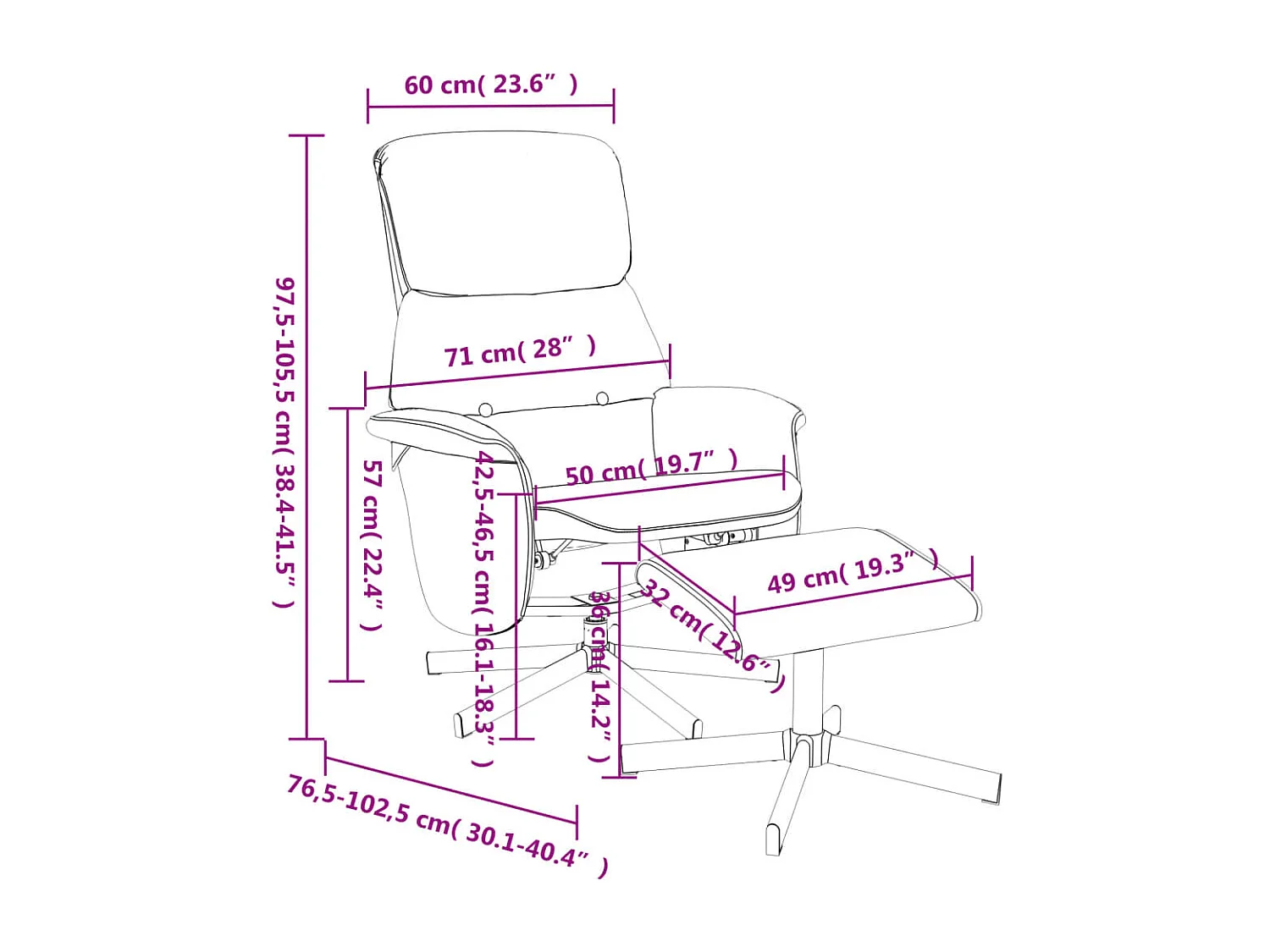 Fauteuil inclinable avec repose-pied gris foncé tissu