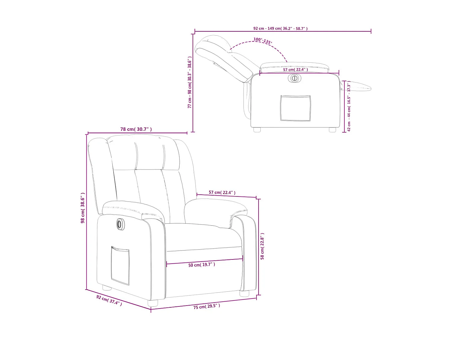 Fauteuil elektrisch verstelbaar kunstleer crèmekleurig