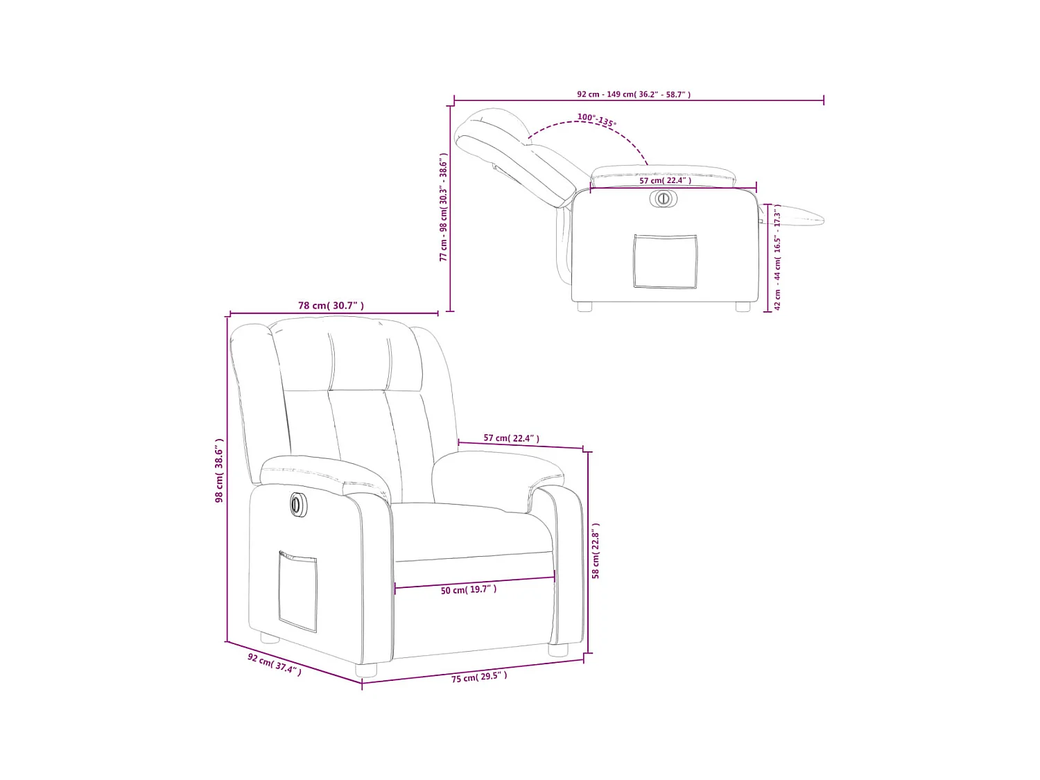 Fauteuil inclinable électrique Crème Similicuir