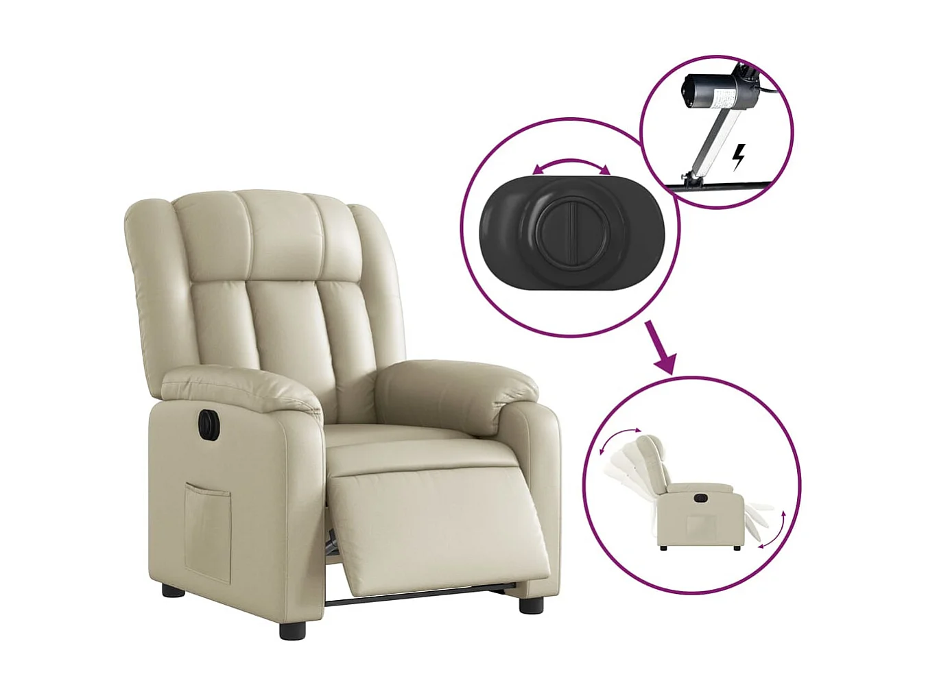 Fauteuil inclinable électrique Crème Similicuir
