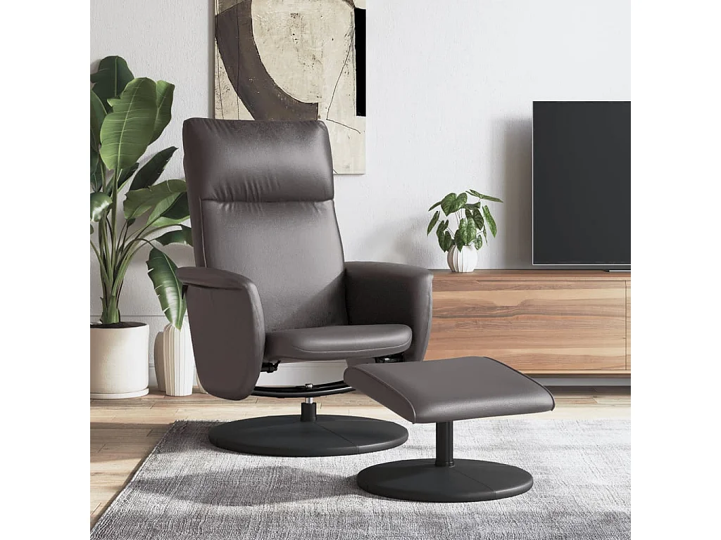 Fauteuil inclinable avec repose-pied gris similicuir