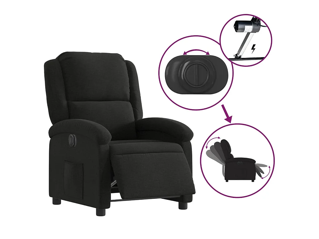 Fauteuil verstelbaar elektrisch stof zwart