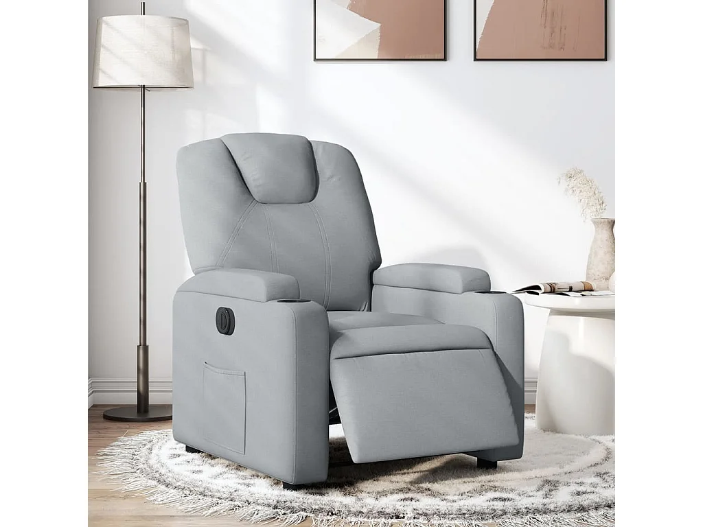 Poltrona Elettrica Reclinabile Grigio Chiaro in Tessuto