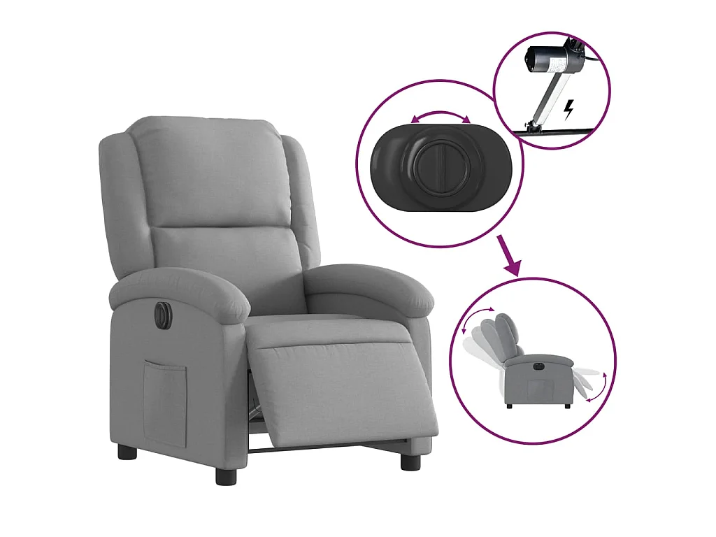 Fauteuil inclinable électrique Gris clair Tissu