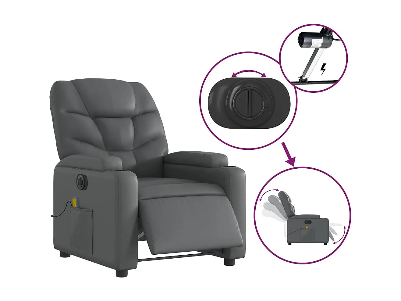 Fauteuil de massage inclinable électrique gris similicuir