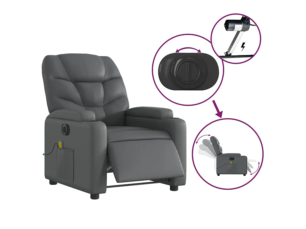 Massagesessel Elektrisch Grau Kunstleder