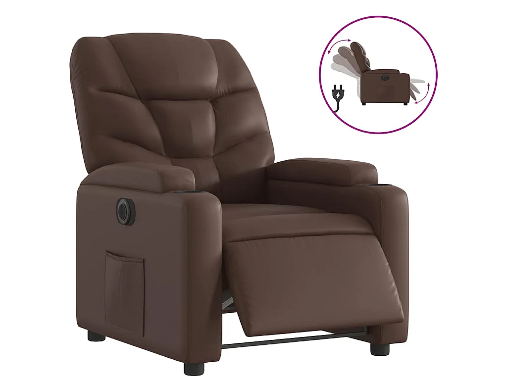 Fauteuil verstelbaar elektrisch kunstleer bruin