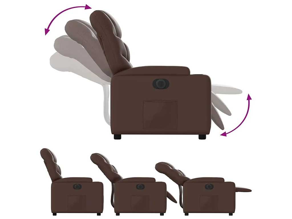 Fauteuil verstelbaar elektrisch kunstleer bruin