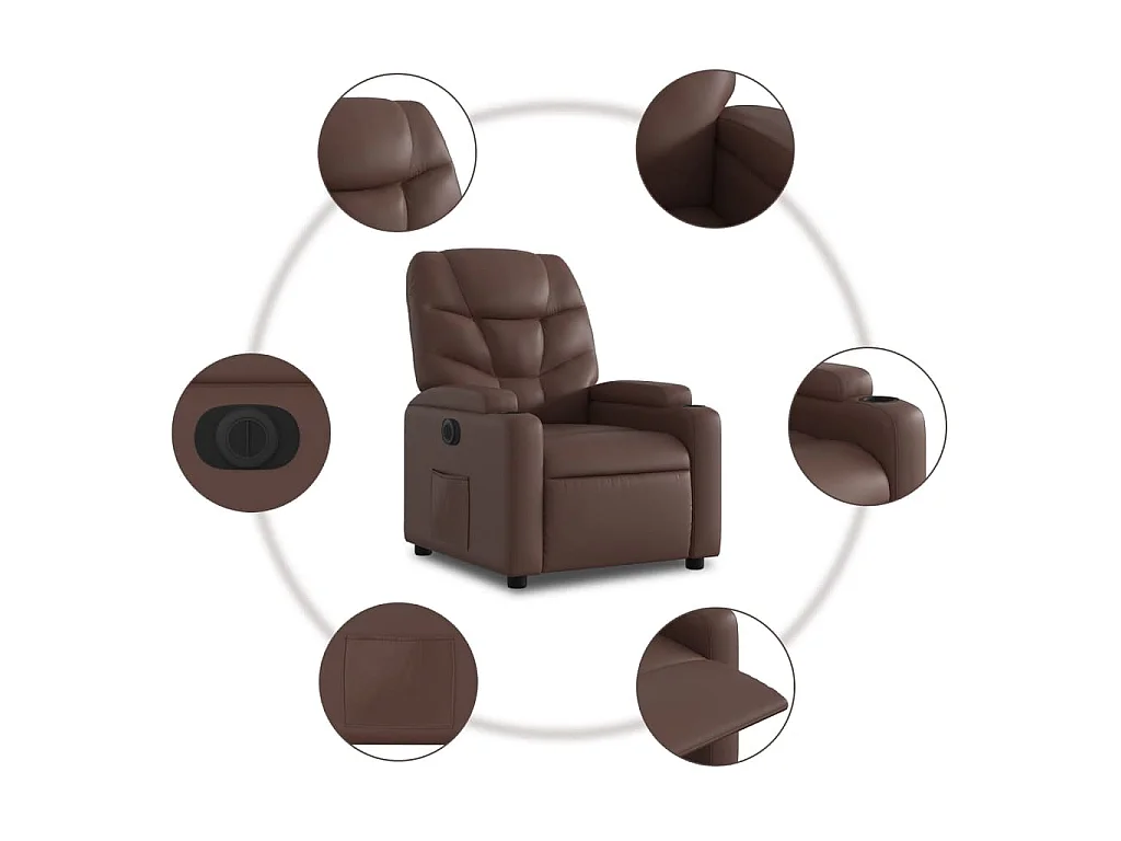 Fauteuil verstelbaar elektrisch kunstleer bruin