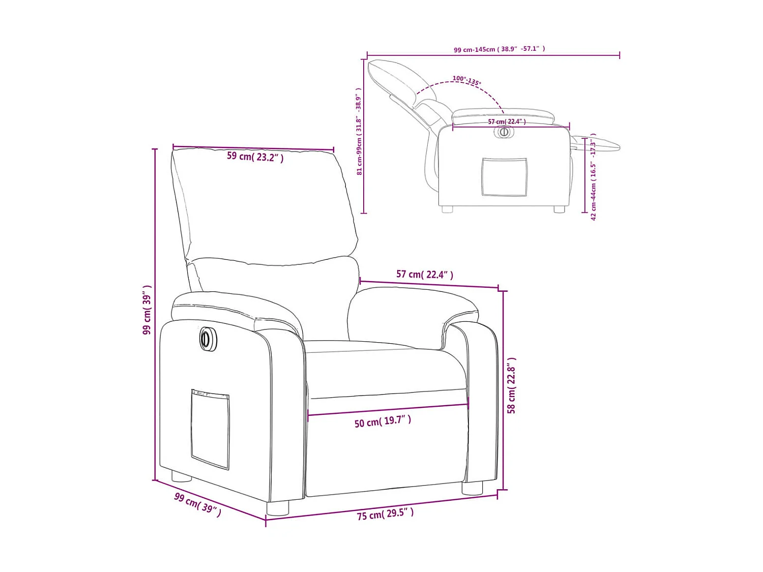 Fauteuil inclinable électrique Taupe Tissu