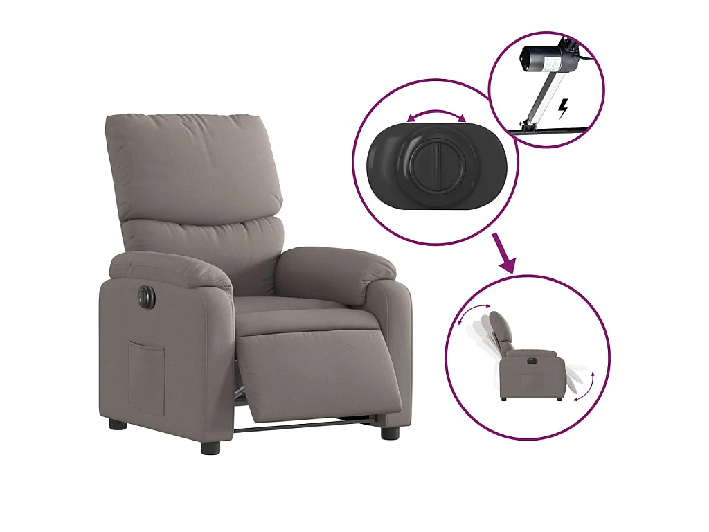 Sillón reclinable eléctrico tela gris taupé