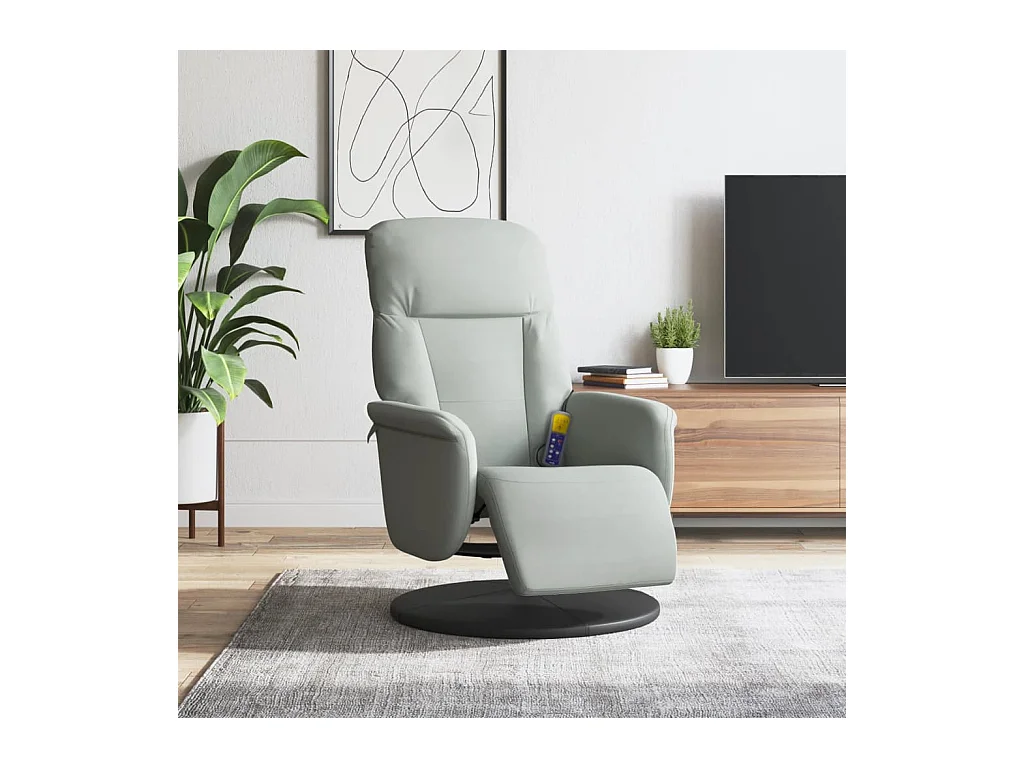 Fauteuil inclinable de massage repose-pied gris clair velours