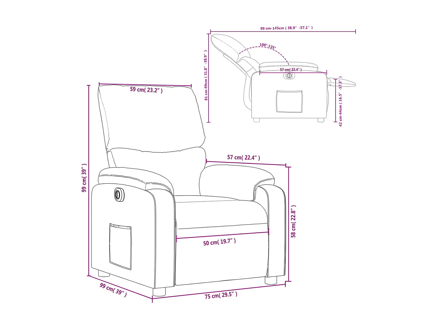 Fauteuil elektrisch verstelbaar stof lichtgrijs