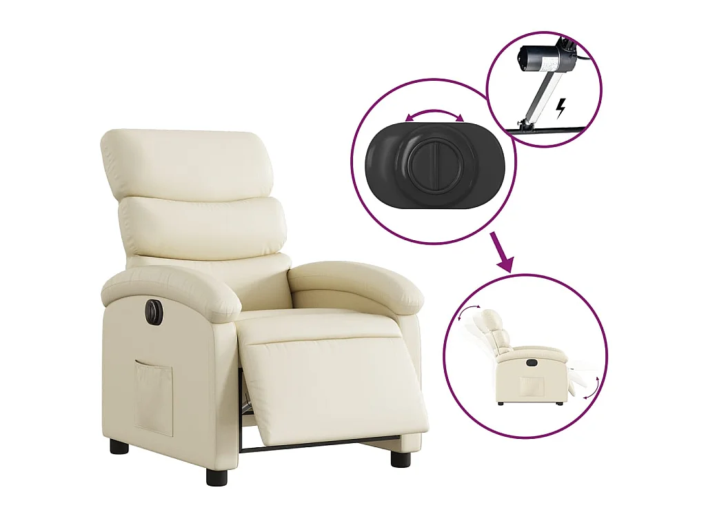 Fauteuil inclinable électrique Crème Similicuir
