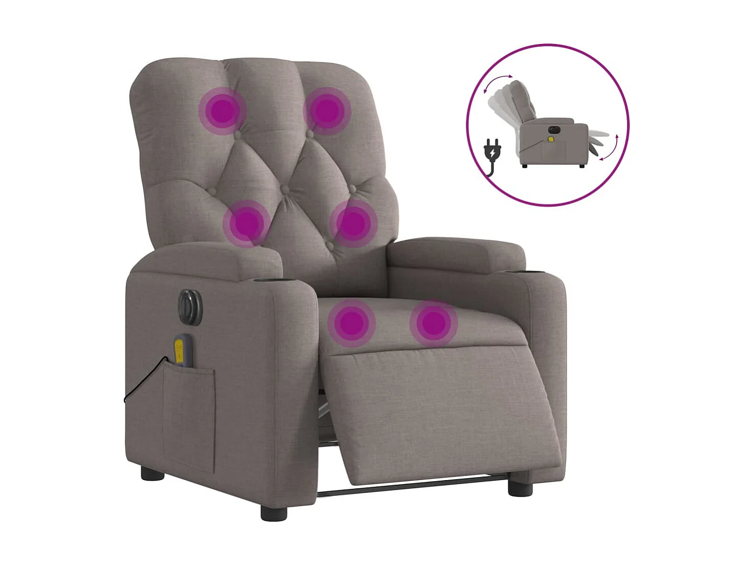Sillón reclinable de masaje eléctrico tela gris taupe
