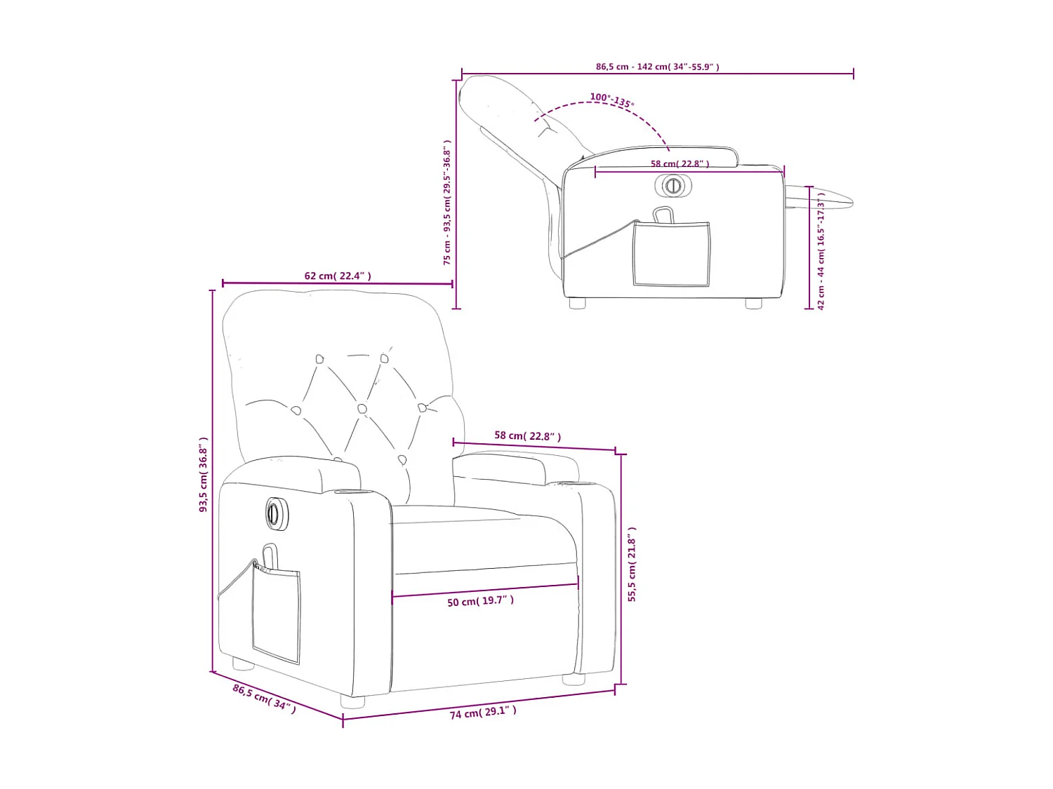 Sillón reclinable de masaje eléctrico tela gris taupe