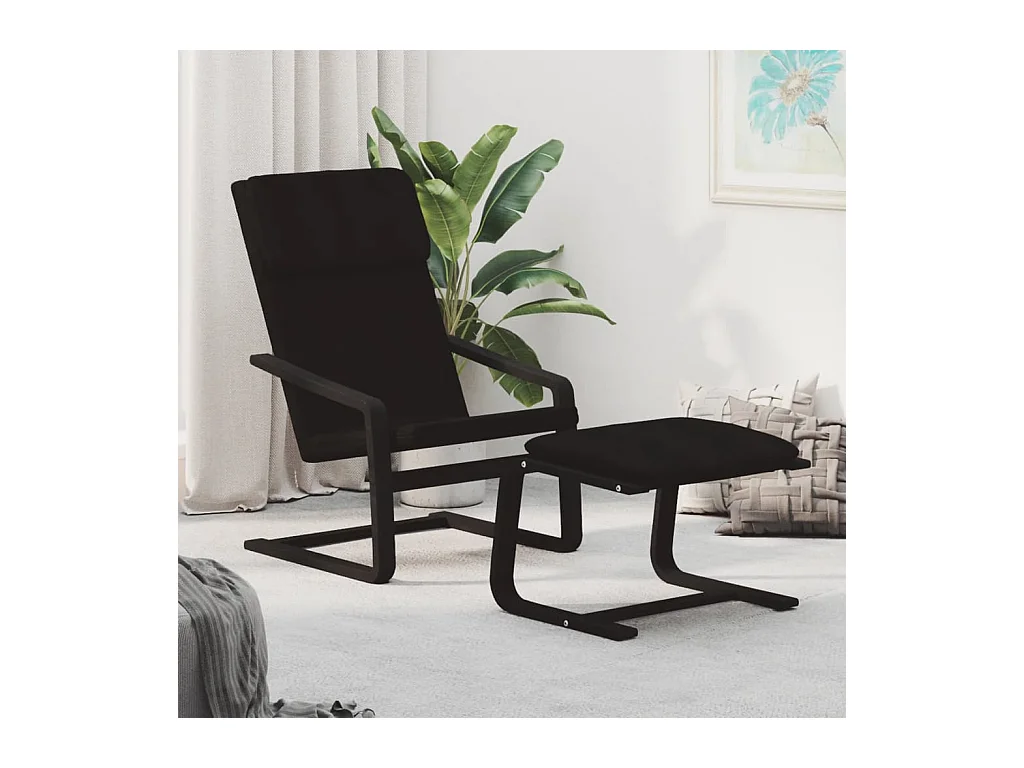 Chaise de relaxation avec repose-pied Noir Tissu