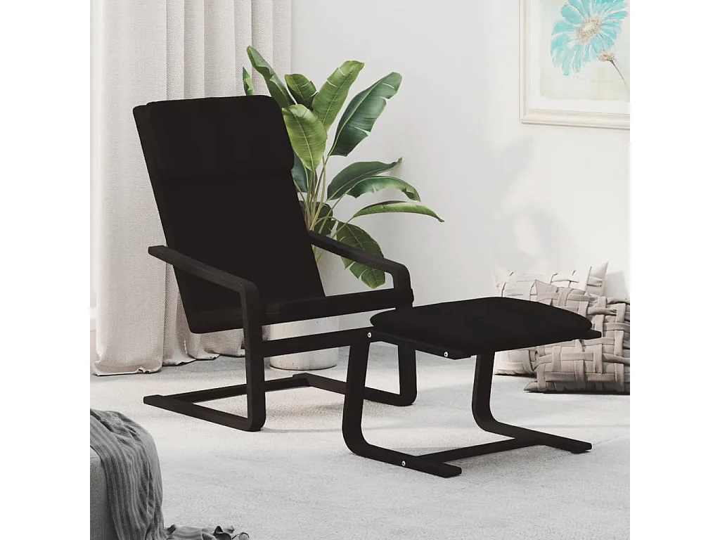 Chaise de relaxation avec repose-pied Noir Tissu