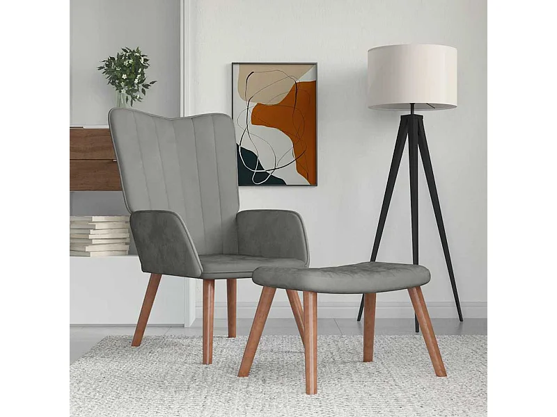 Chaise de relaxation avec repose-pied Gris clair Velours