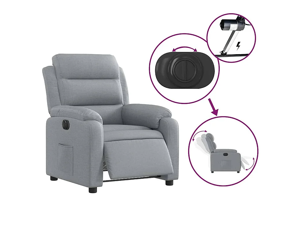 Poltrona Elettrica Reclinabile Grigio Chiaro in Tessuto