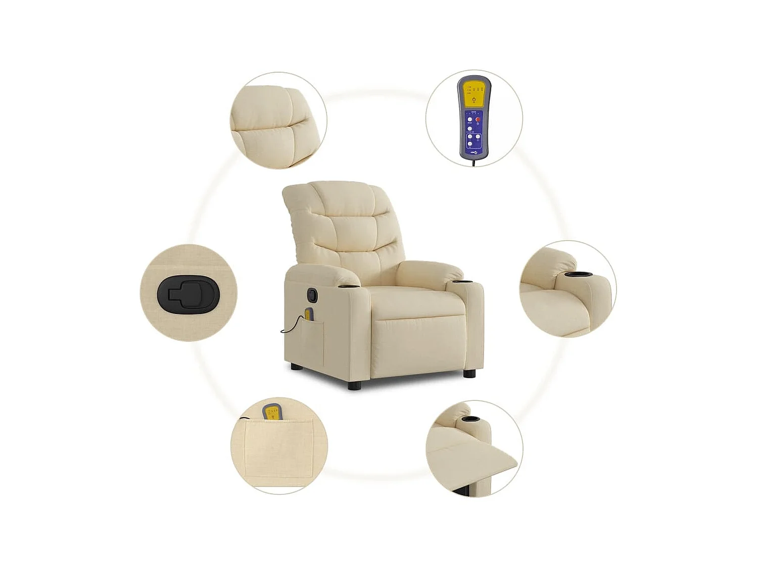 Fauteuil de massage inclinable Crème Tissu