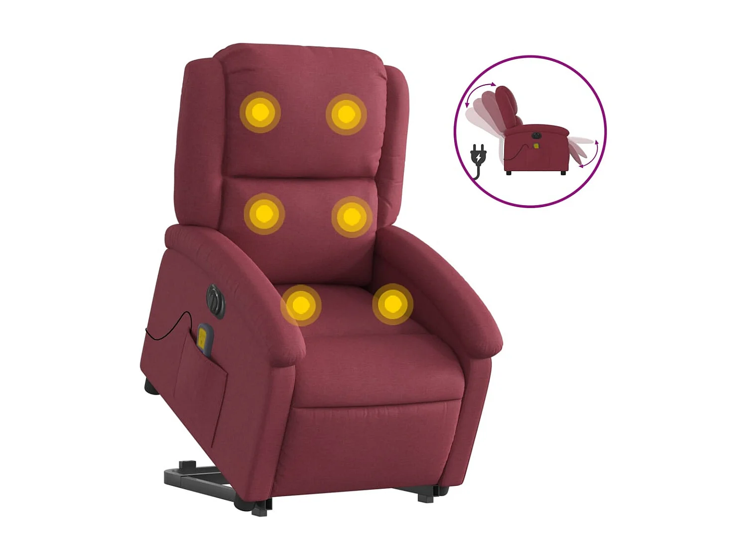 Elektrischer Massagesessel mit Aufstehhilfe Weinrot Stoff