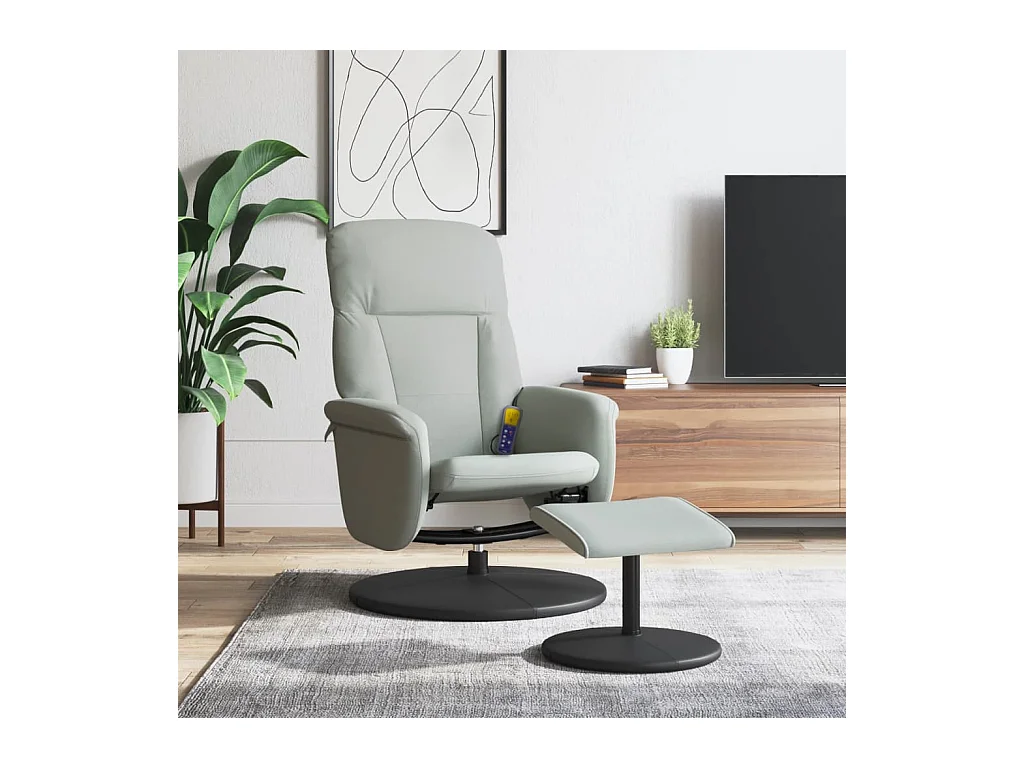 Fauteuil inclinable de massage repose-pied gris clair velours